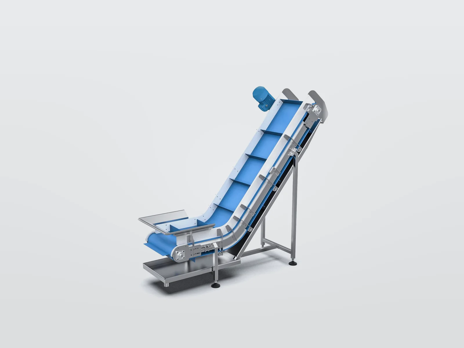 Inclined belt conveyor for product feeding