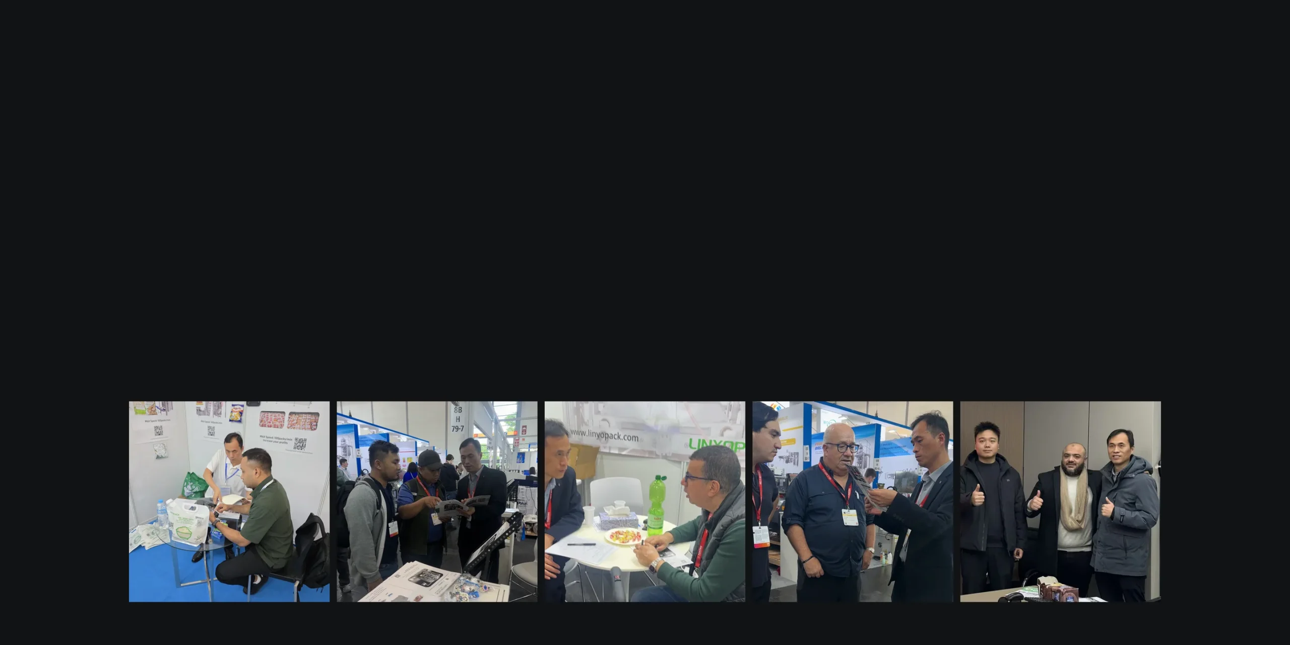 LINYOPACK engineers talking through projects with customers at trade shows and at our factory