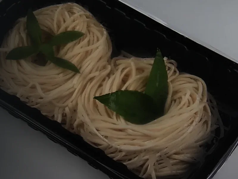 Prepared food in a tray