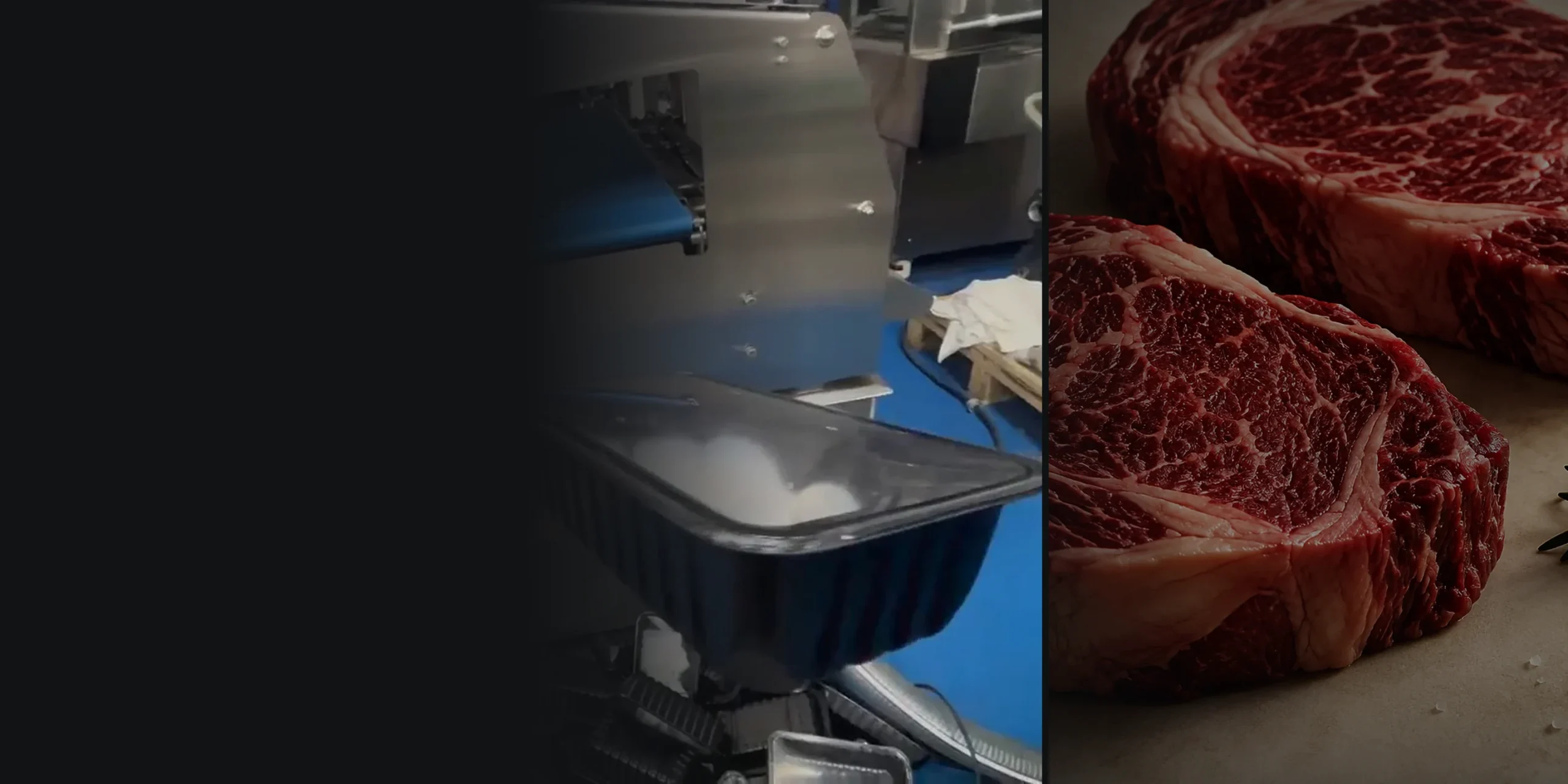 A sealed tray from a T680 test run and raw beef steaks