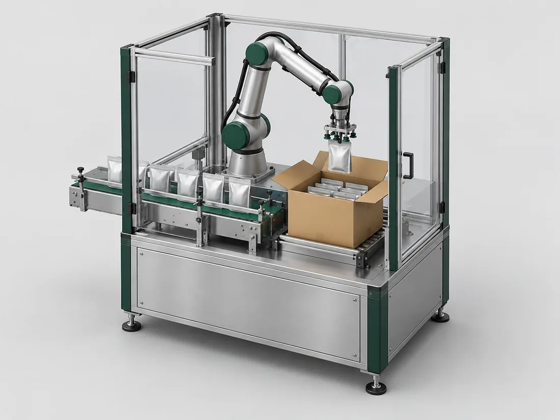 Illustration of a robotic case packing cell
