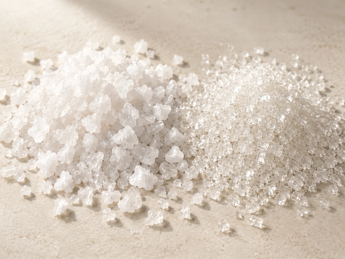 Loose coarse salt and crystal sugar