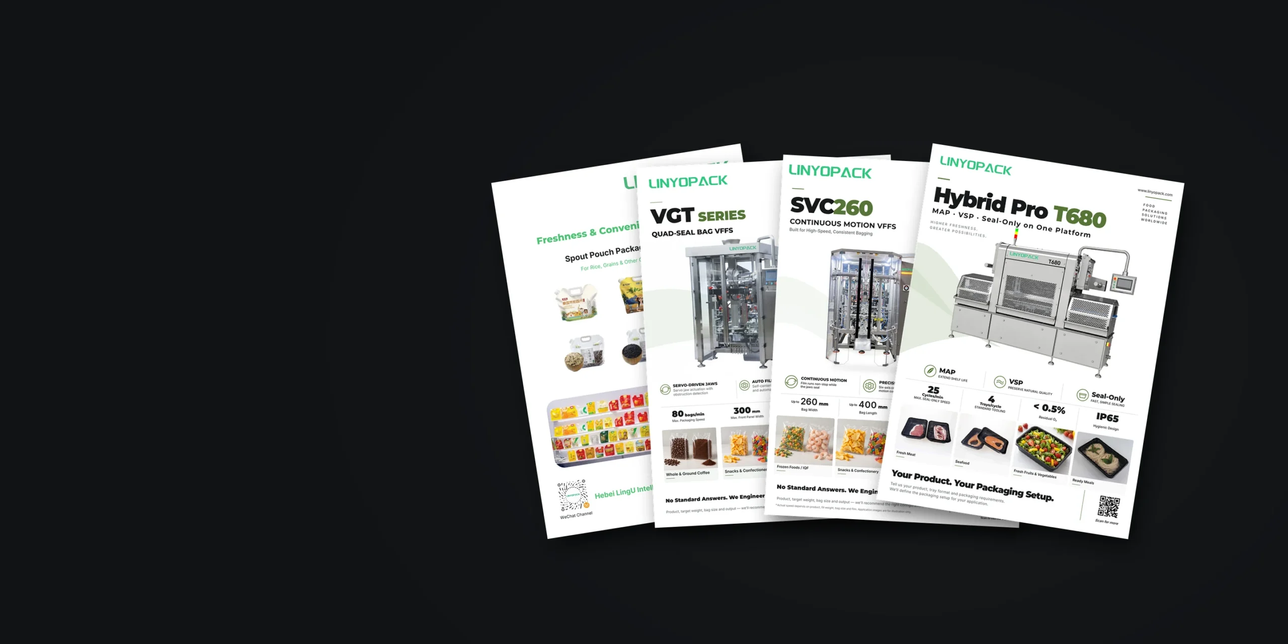 Covers of the Wide-Spout, VGT, SVC260 and T680 brochures