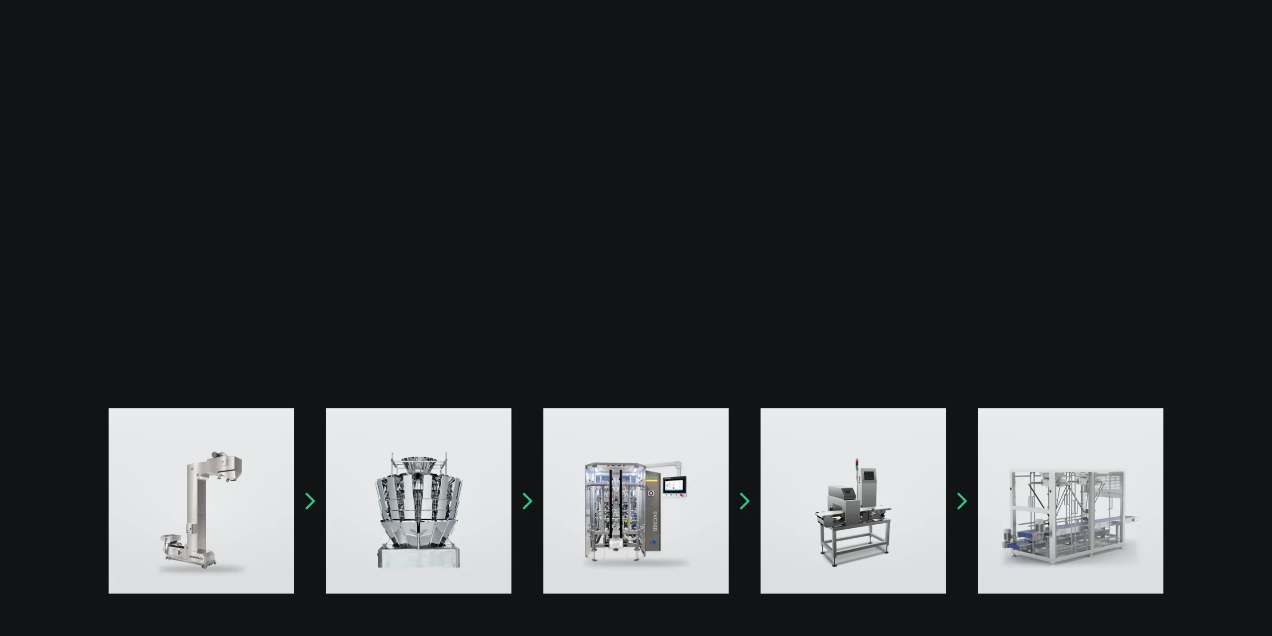 Pendulum bucket conveyor, multihead weigher, SVC260, inspection unit and case packer
