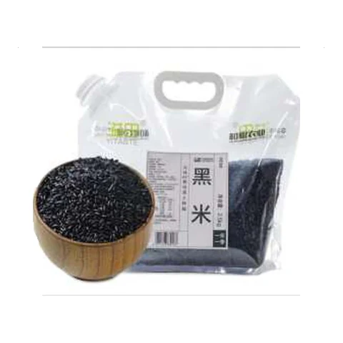 Black rice in a clear wide-spout pouch