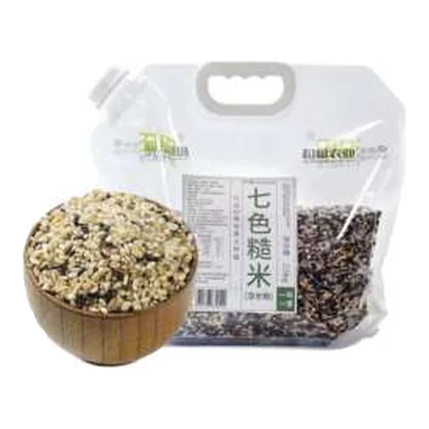 Multigrain brown rice in a clear wide-spout pouch